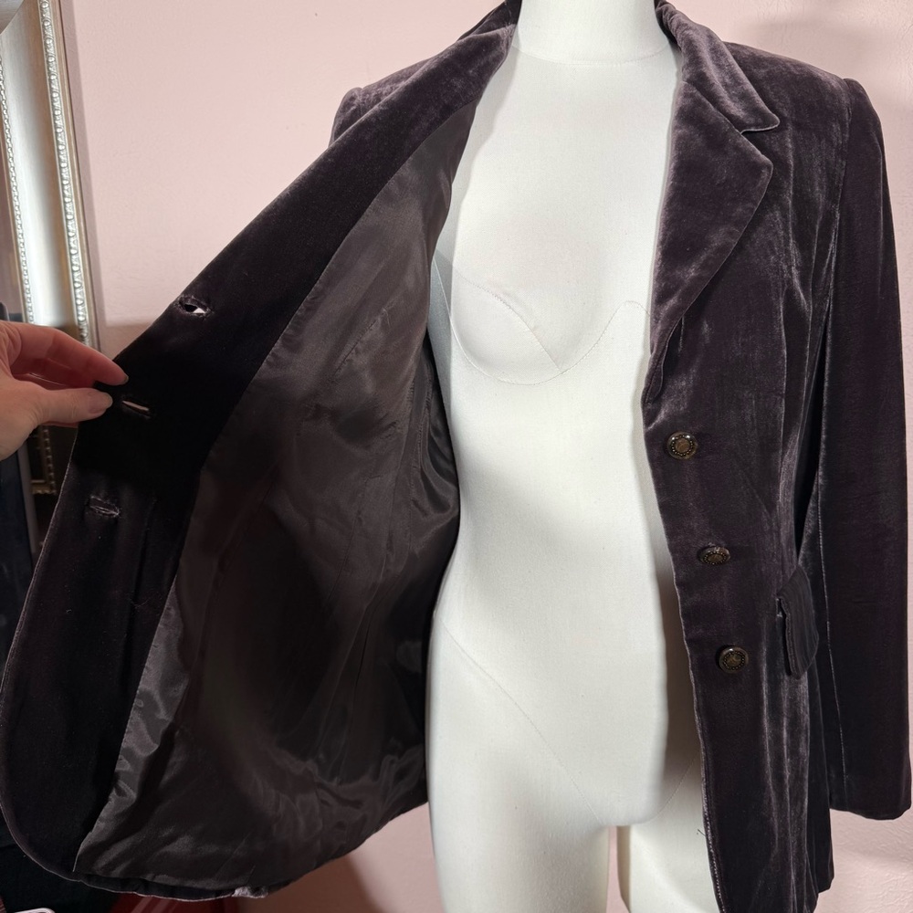 Vintage 1990’s Art deco purple grey silk velvet oversized luxury formal blazer - Picture 10 of 17